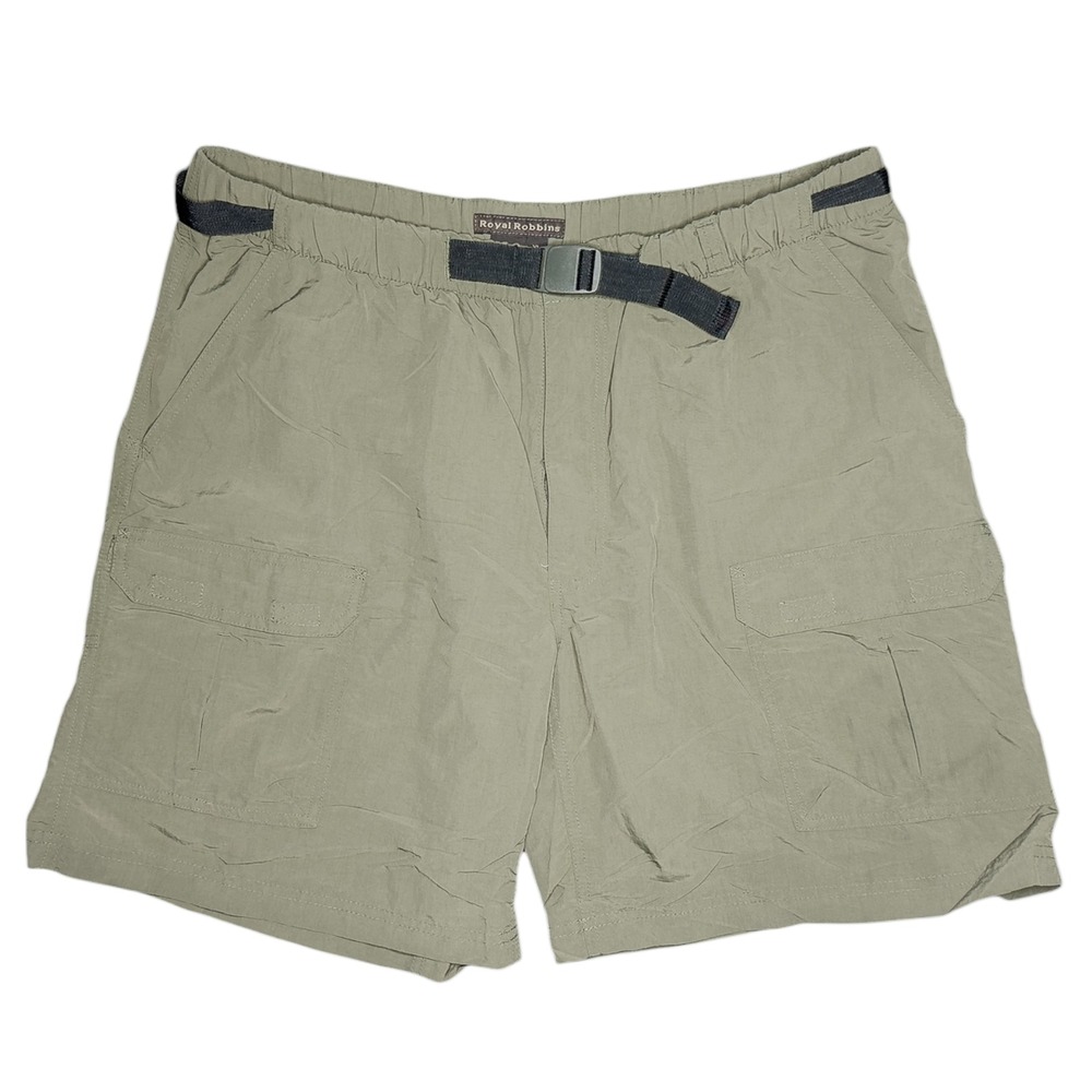 Royal Robbins Cargo Shorts Green Womens XL Belted Nylon Hiking Outdoors Gorpcore